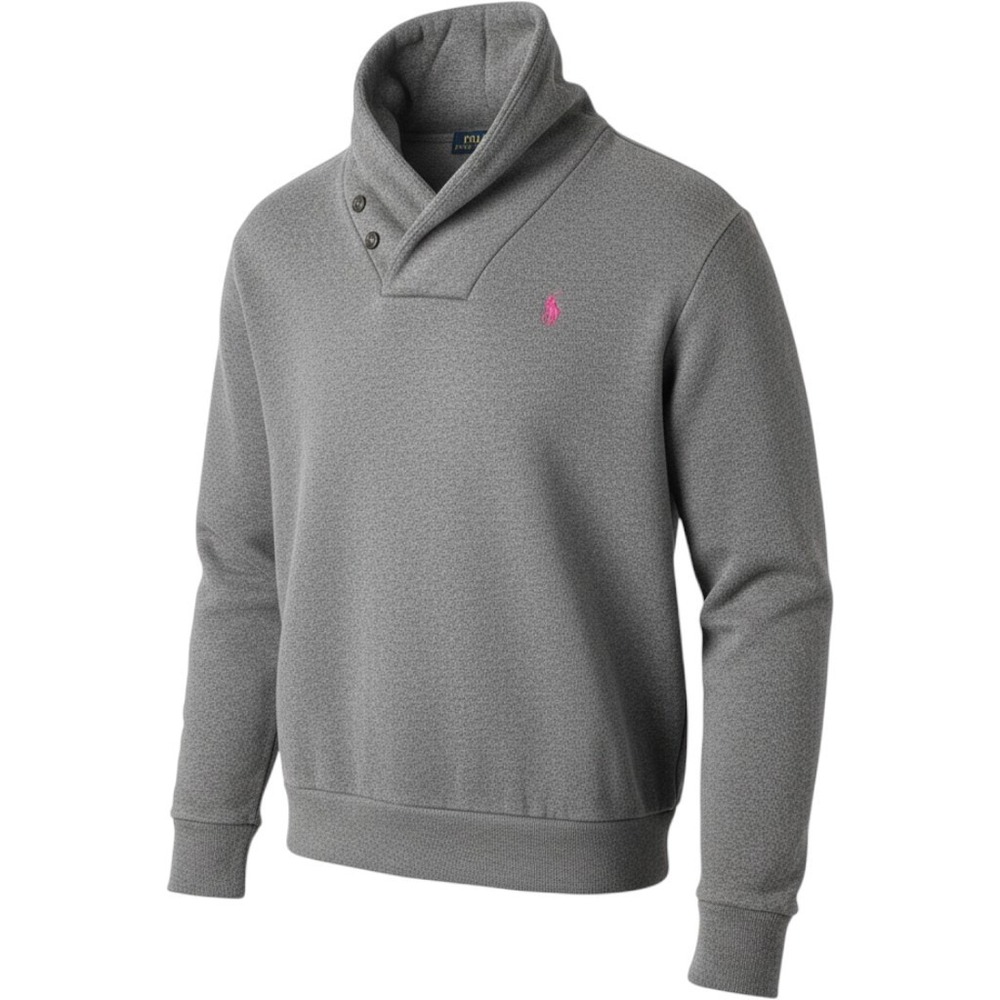 Polo Ralph Lauren Mens M 100% Cotton Shawl Collar Sweater Gray Elbow Patches